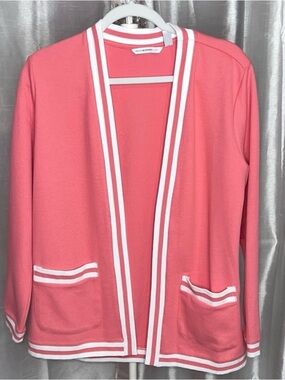 Isaac Mizrahi Live! Coral Varsity Stripe Cardigan 🌸
